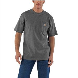 Carhartt Men’s Gray Classic Tee Shirt with Logo & Pocket on the Chest (XL)